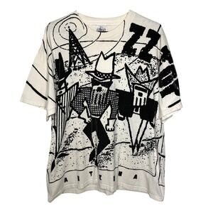 Vintage ZZ Top Antenna‎ All Over Print T-Shirt Nice Man XL White Black 90s Band